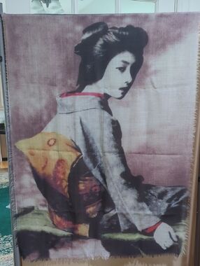 MarlaWynne Vintage Geisha Print Scarf in Pink, Black, Yellow